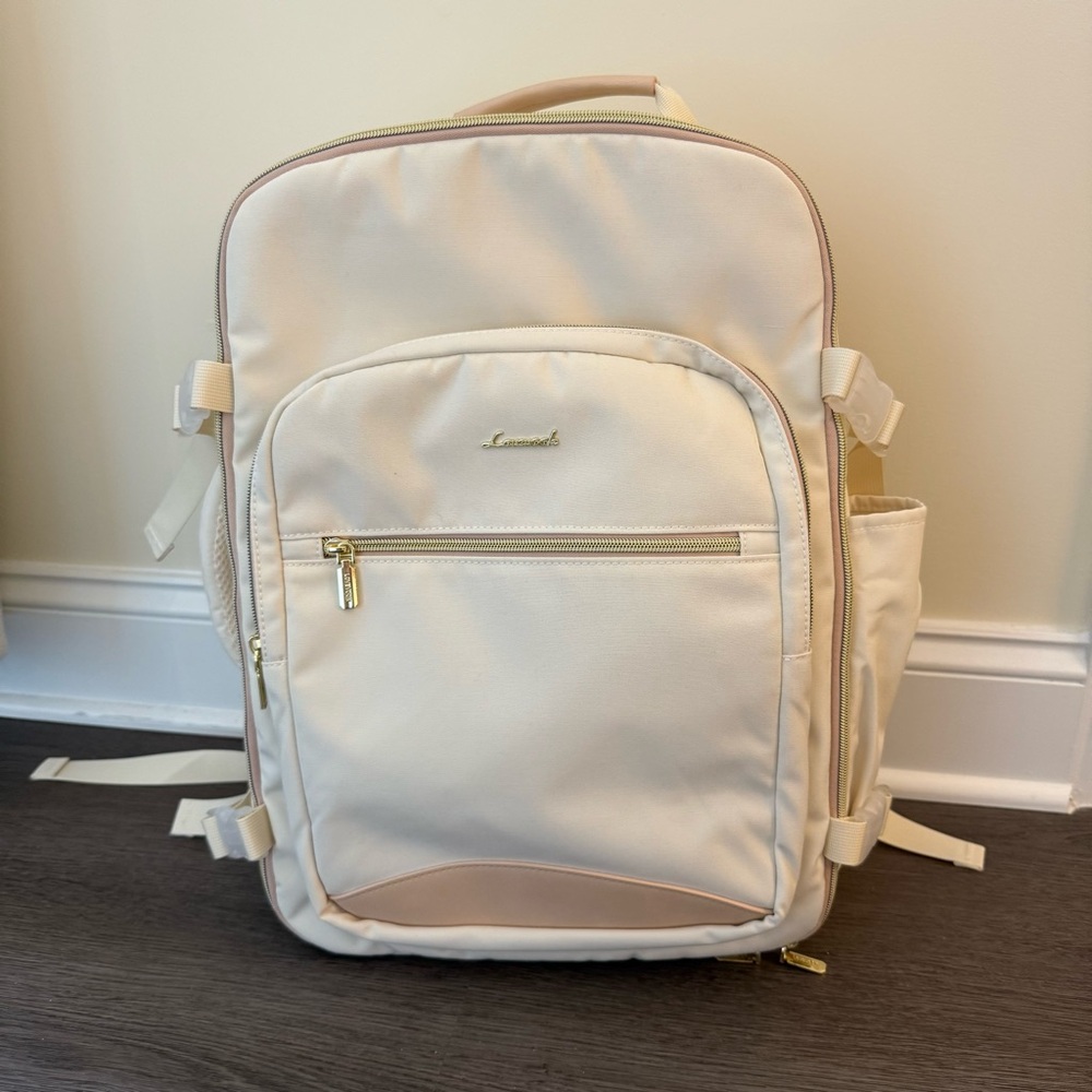 Lovevook Cream Travel Backpack with Gold Accents